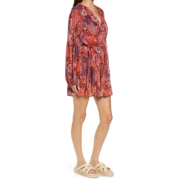 A.L.C. Elise Long Sleeve Silk Minidress in Pink/ Russet Multi, Size 0 - Picture 4 of 15